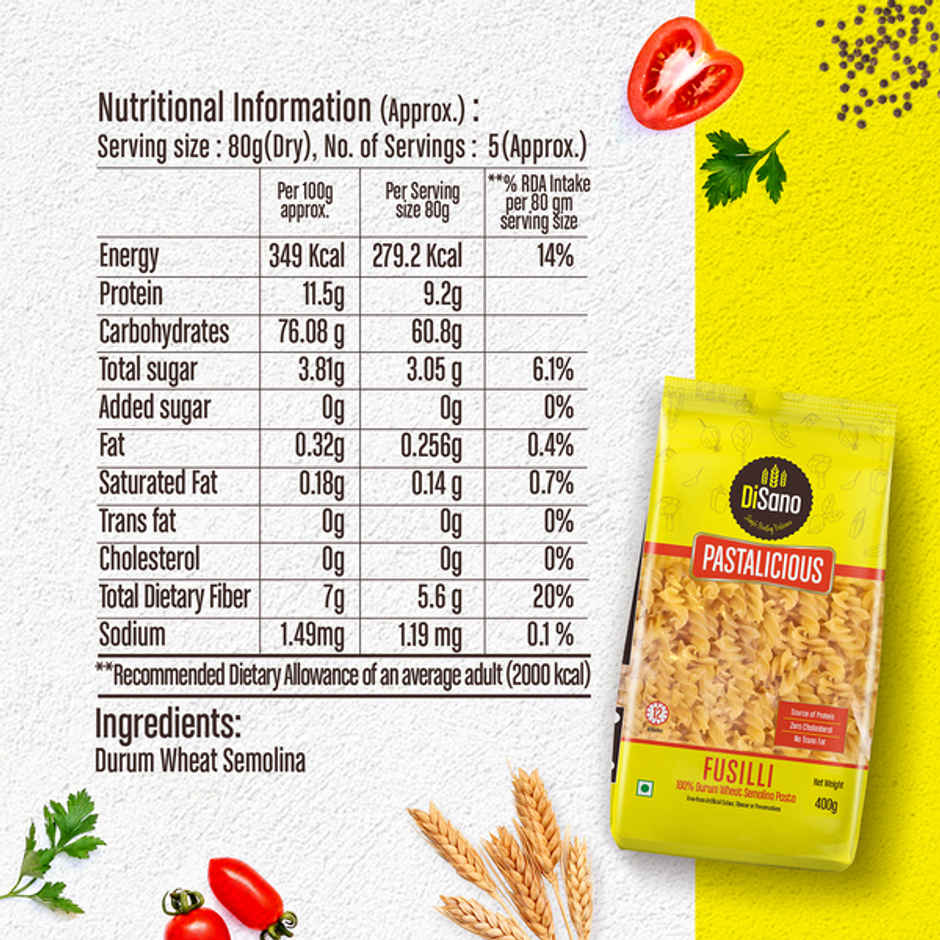 Disano Fusilli Pasta, Durum Wheat, No Maida