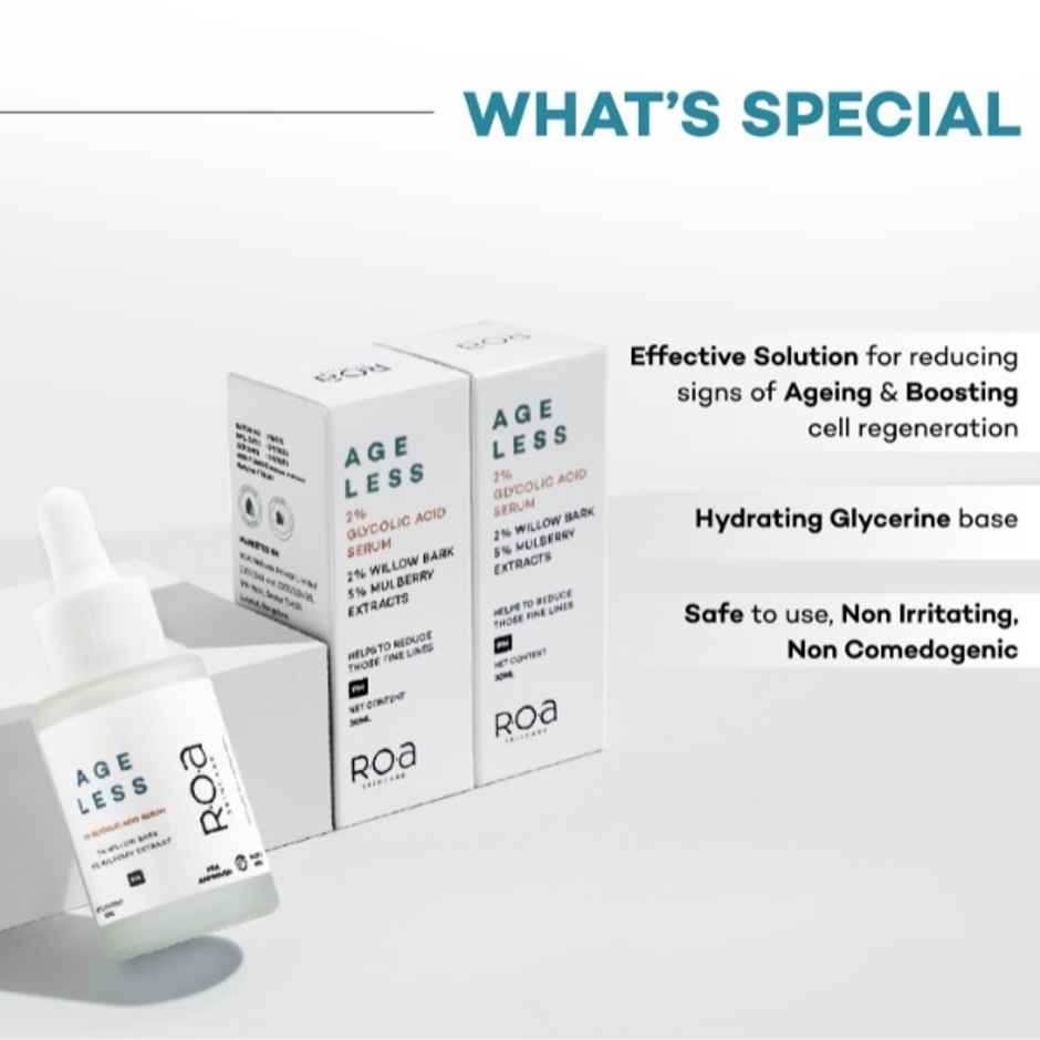 R.O.A Skincare Ageless Face Serum 2% Glycolic Acid & 2% Salicylic Acid Serum With 5% Mulberry Extract