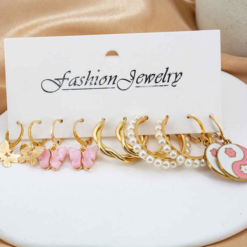Estailo Fashion Harmony & Hoops Combo Earring | E0004252 | Pink