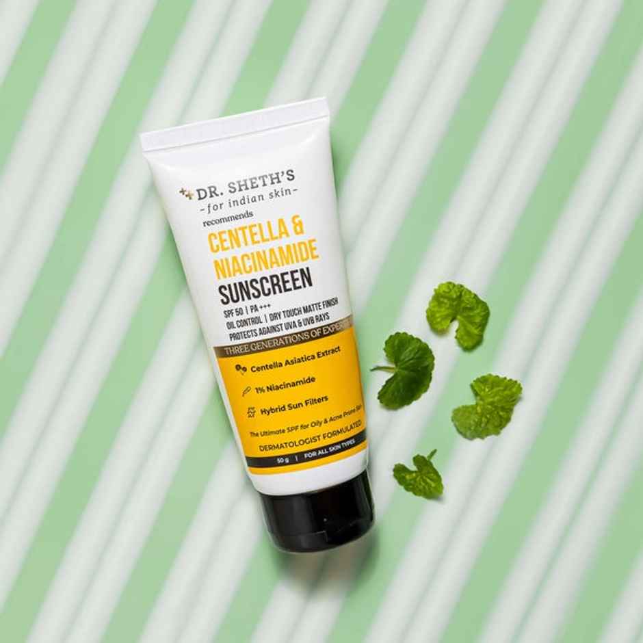 Dr. Sheth'S Centella & Niacinamide Sunscreen Spf 50 Pa+++ Protection For Oily & Acne-Prone Skin