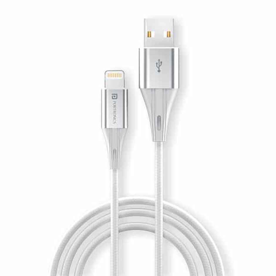 Portronics Konnect B+ USB-A to Lightning Cable,3.0 Amp Output with Charge & Data Sync with 1m - White