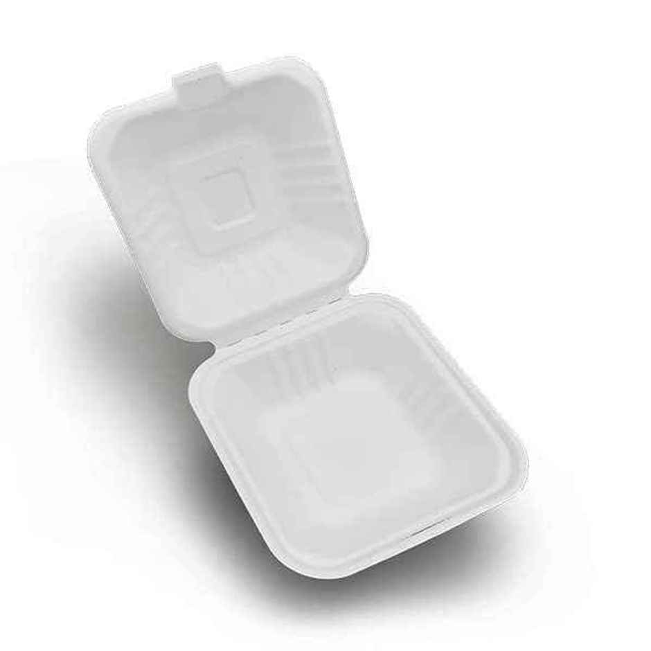 Sugarcane Fiber Pulp Square Clamshell Box | Tempware