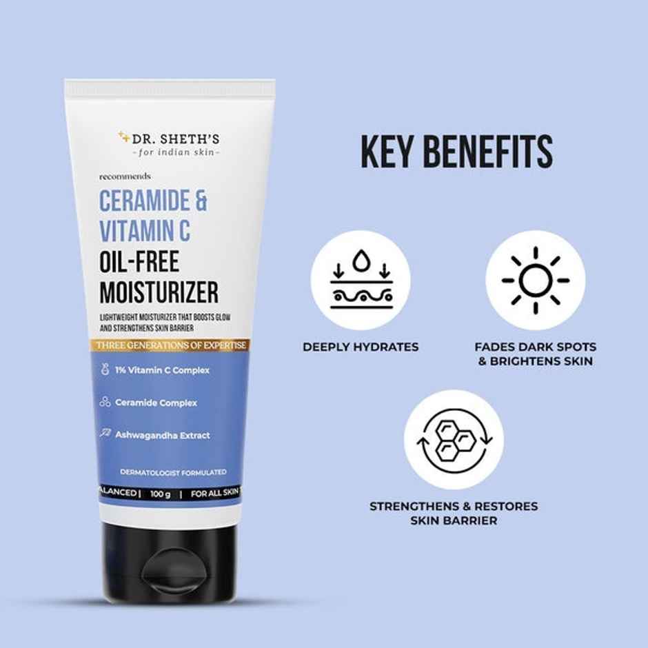 Dr. Sheth's Ceramide & Vitamin C Oil - Free Moisturizer to Hydrate, Brighten Skin