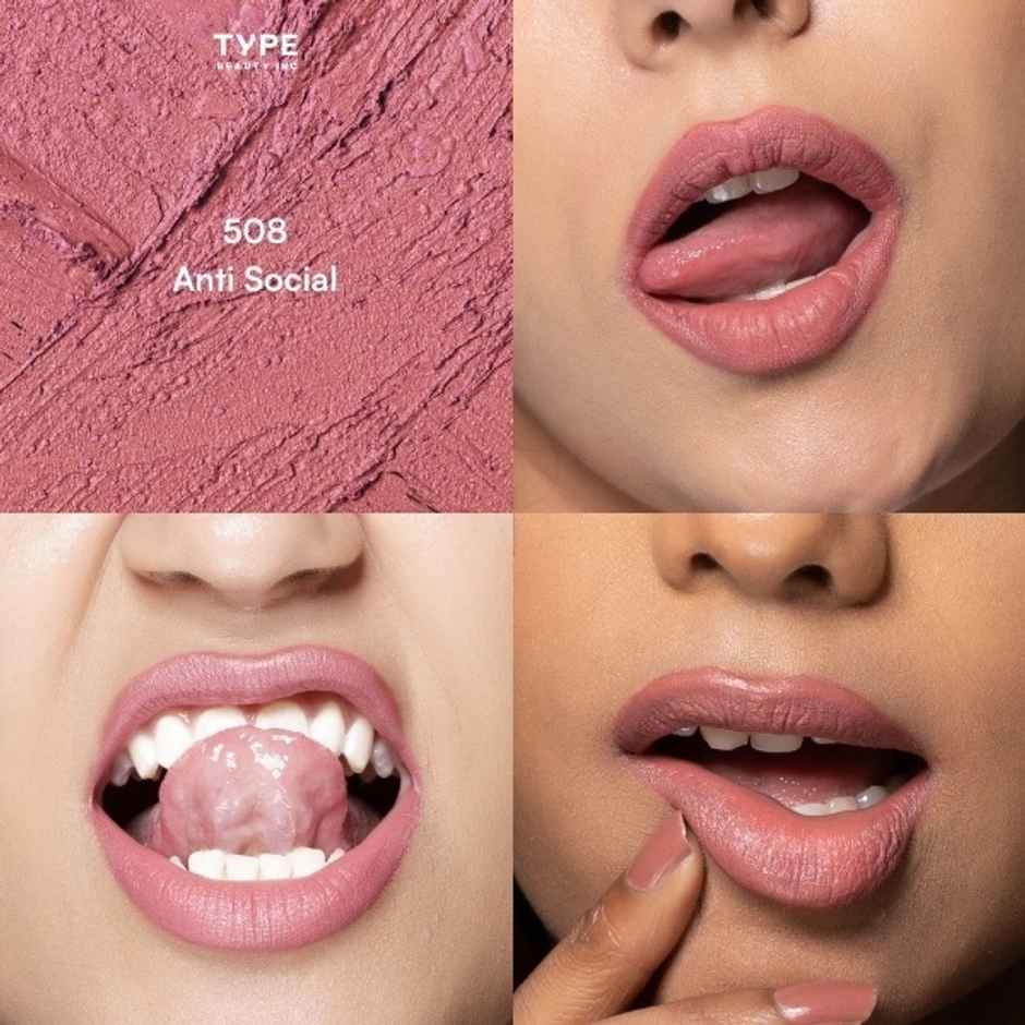 Type Beauty Inc Creamy Matte Lipstick for Dehydrated Lips | 8 Hrs Stay | 508 Anti Social