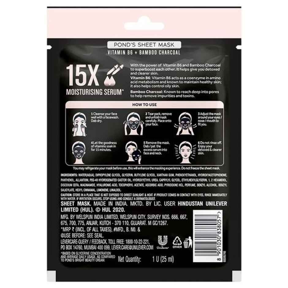 Pond'S Activated Charcoal Clear Detox Skin, With Vitamin B6 Sheet Mask(25ml) & Sanfe Promise Face Acne Patch(36pc) Combo