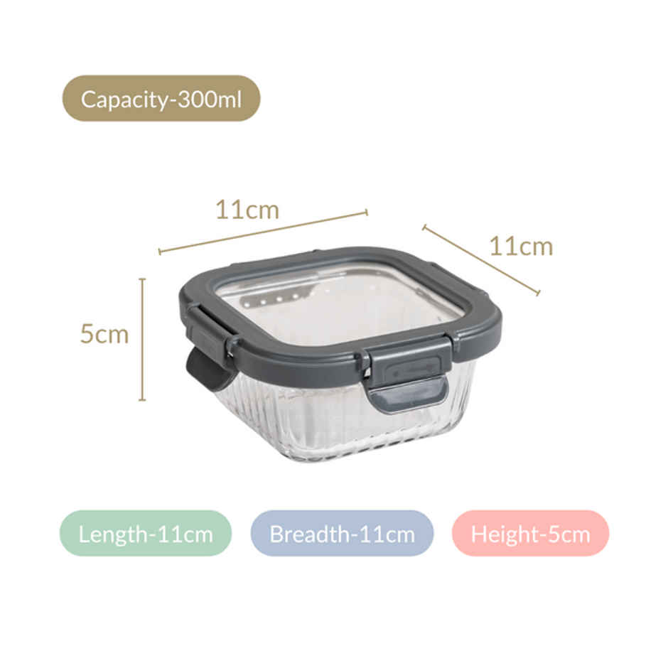 Nestasia Square Airtight Microwave Safe Glass Lunch Box Set Of 2 300ml