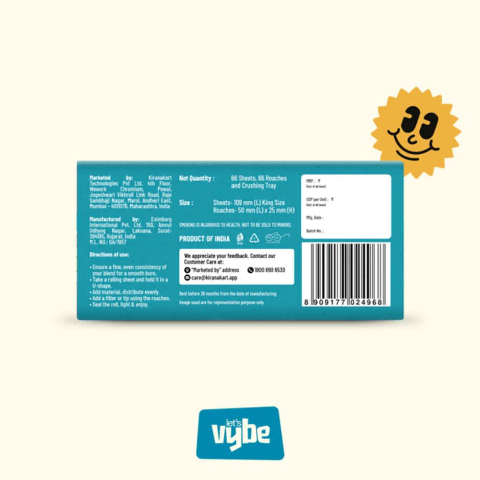 Lets Vybe Magnetic Pocket Pack With Crushing Tray (66 Roaches + 66 Rolling Papers)