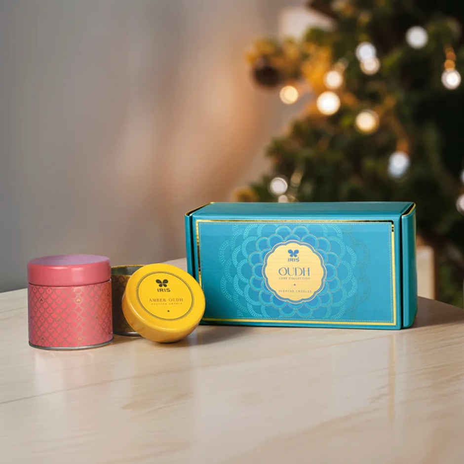 IRIS Oudh Aroma Tin Candles Luxe Collection Gift Set Combo