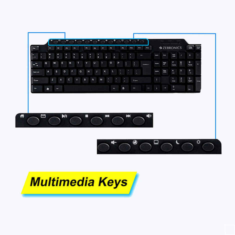 Zebronics ZEB-KM2100 Multimedia USB Keyboard Comes with 114 Keys Including 12 Dedicated Multimedia Keys & with Rupee Key - Black