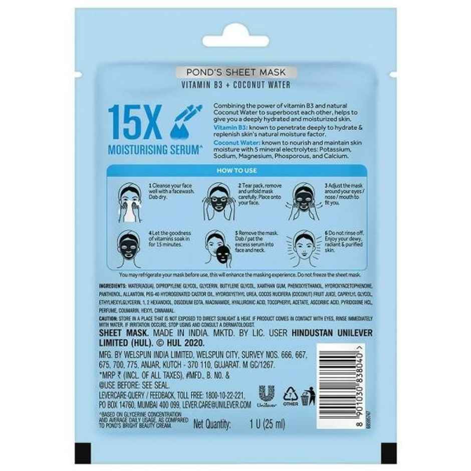POND'S Hydrating Dewy Radiant Skin, With 100% Natural Coconut Water & Vitamin B3 Sheet Mask