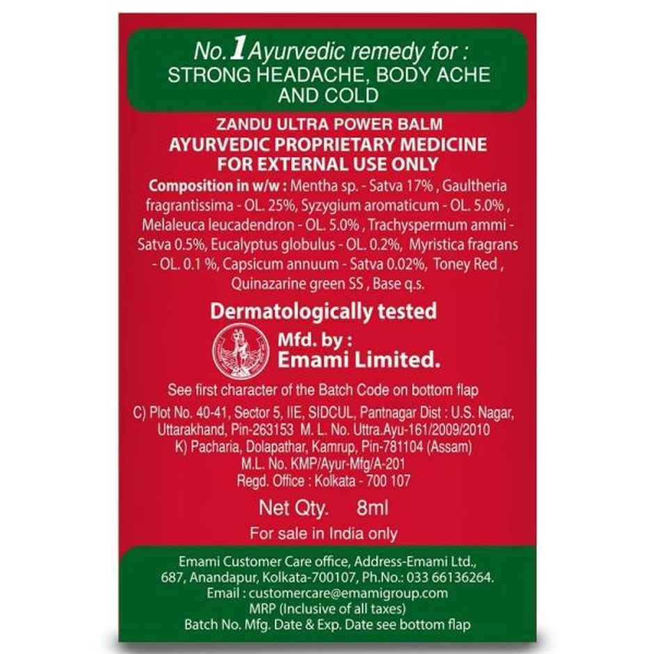 Zandu Balm Ulter Power For Strong Headache Bodyache & Cold