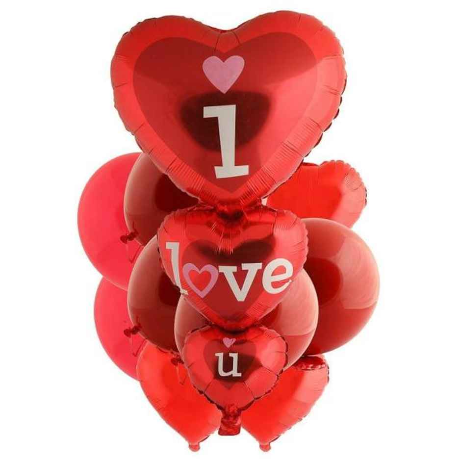 Foil Balloons Combo | 1 x I Love U Foil Balloon & 4 x Heart shaped Foil Balloons | Assorted | Se7en