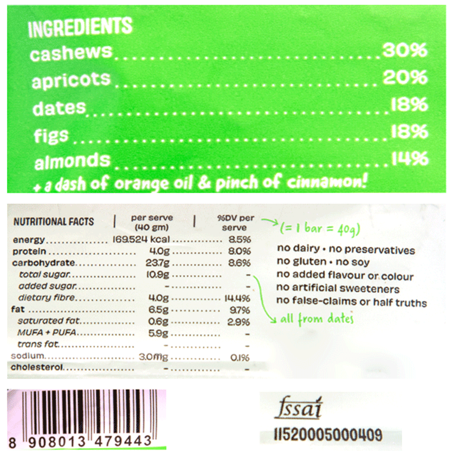 The Whole Truth Vegan Fig Apricot & Orange Energy Bar No Sugar