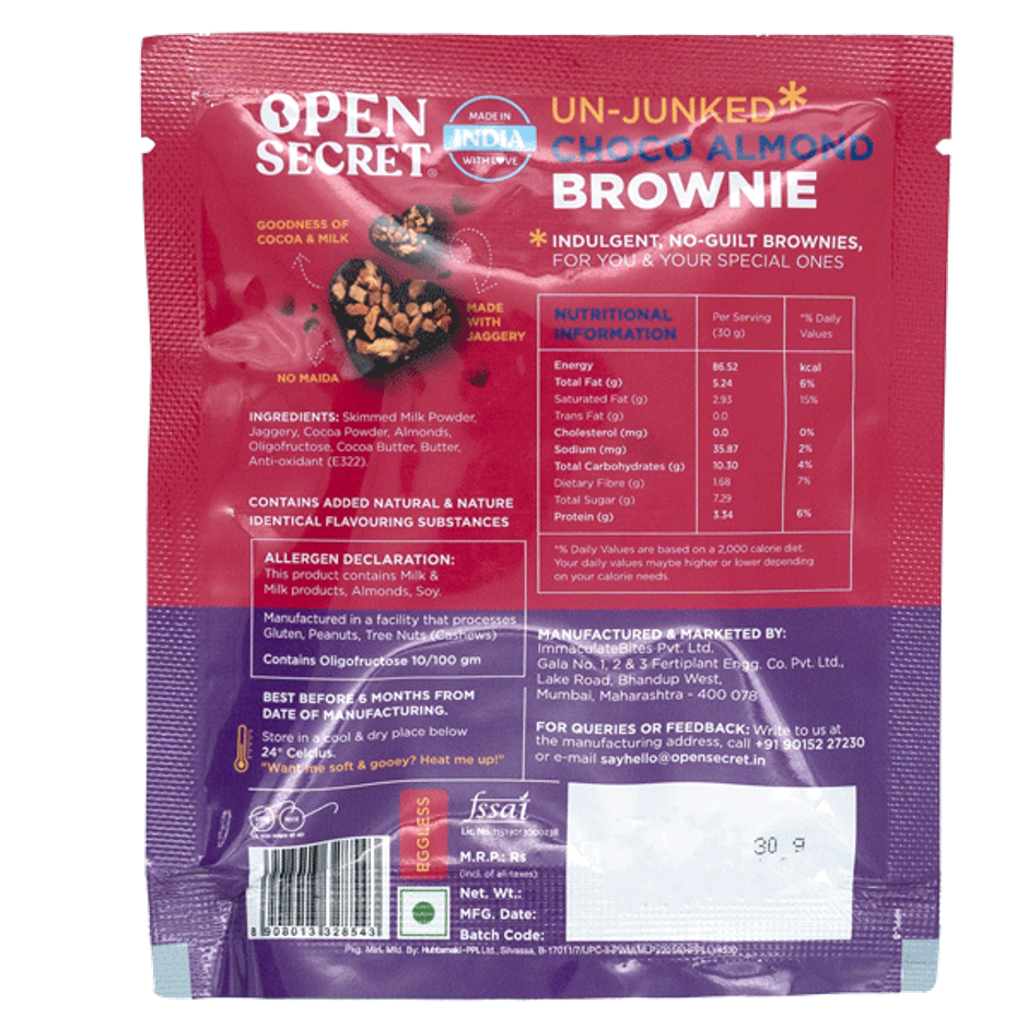 Open Secret Heart Shaped Chocolate Almond Brownie, No Maida, Zero Palm Oil