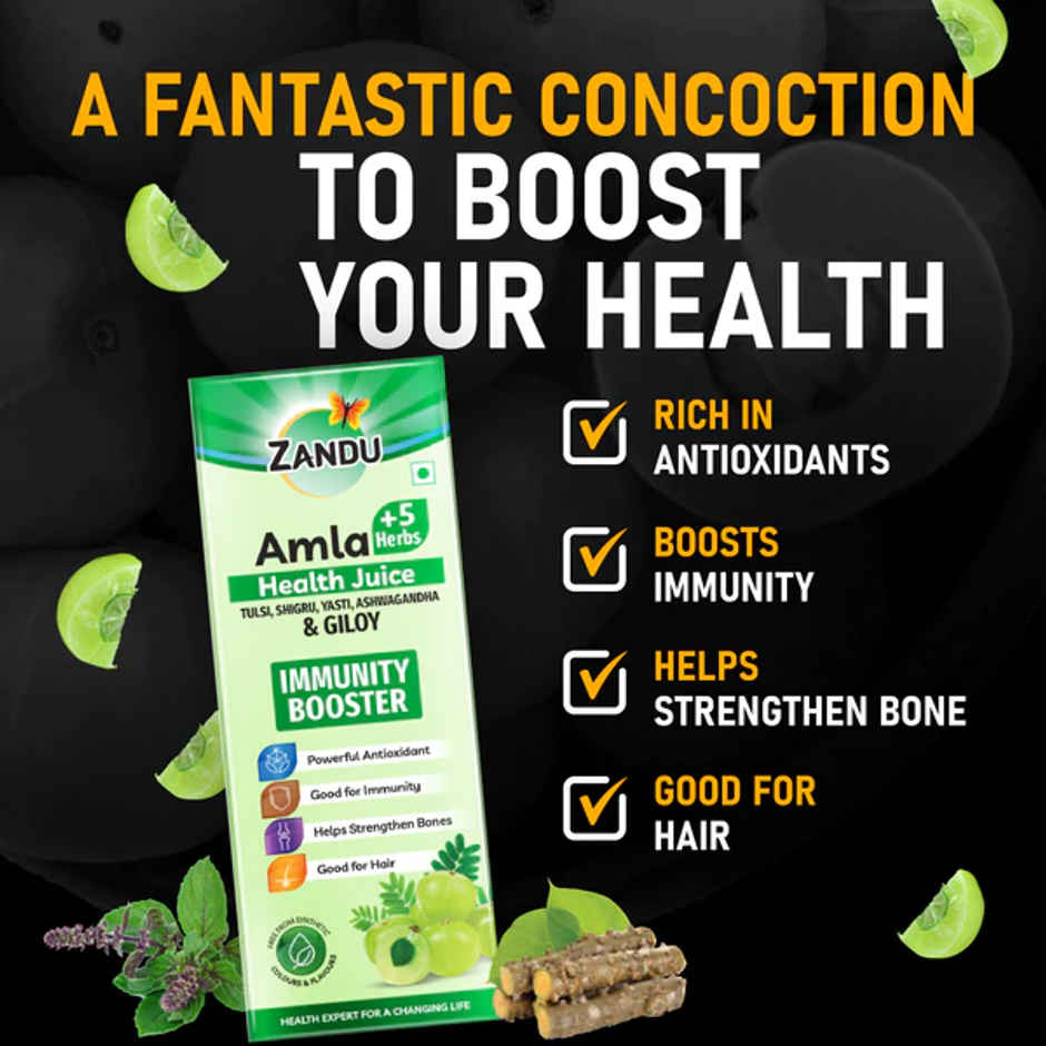 Zandu Amla + 5 Herbs Health Juice Ayurvedic Immunity Booster No Added Sugar