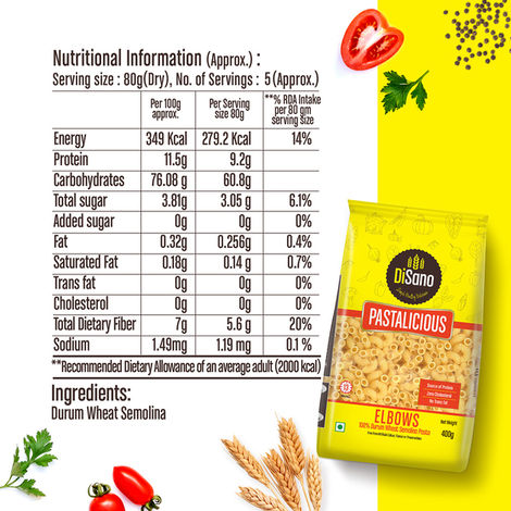 Disano Elbow Pasta, 100% Durum Wheat, No Maida