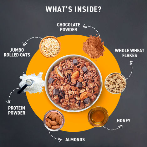 Bagrry's Whey Protein Chocolate Muesli with Almonds | 20g protein | 100% Whole Oats | 500gm carton