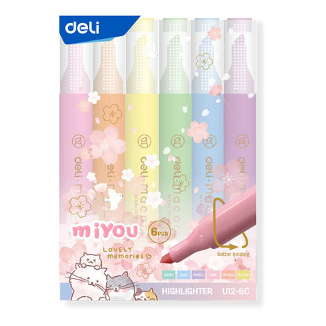 Deli EU12-6C Highlighter, Marker Pen, 6 Assorted Highlighters