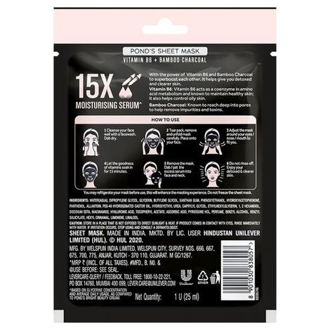 POND'S Activated Charcoal Clear Detox Skin, With Vitamin B6 Sheet Mask