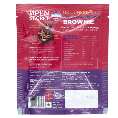 Open Secret Heart Shaped Chocolate Almond Brownie, No Maida, Zero Palm Oil