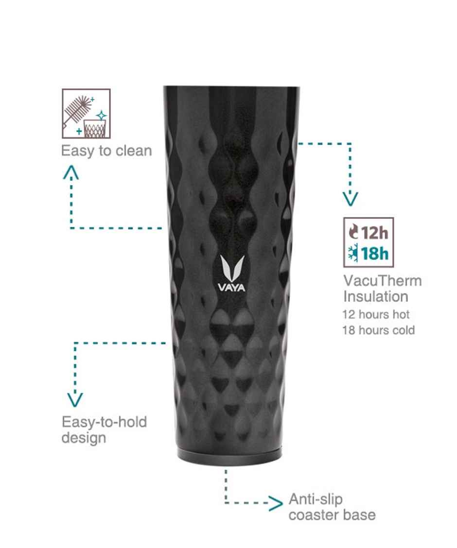 VAYA DRYNK Stainless Steel Water Bottle for Office, 600ml Vacuum Insulated Flask