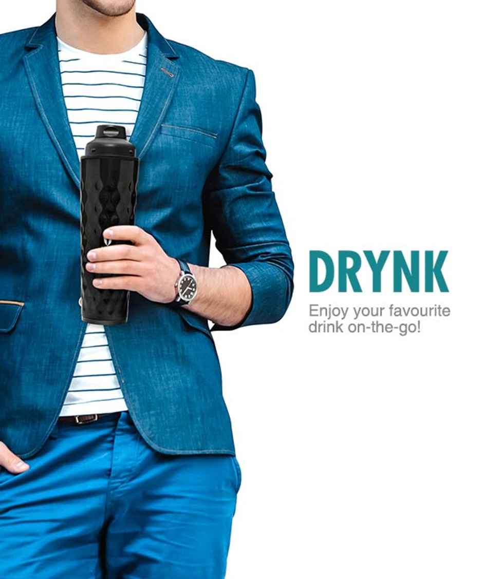 VAYA DRYNK Stainless Steel Water Bottle for Office, 600ml Vacuum Insulated Flask