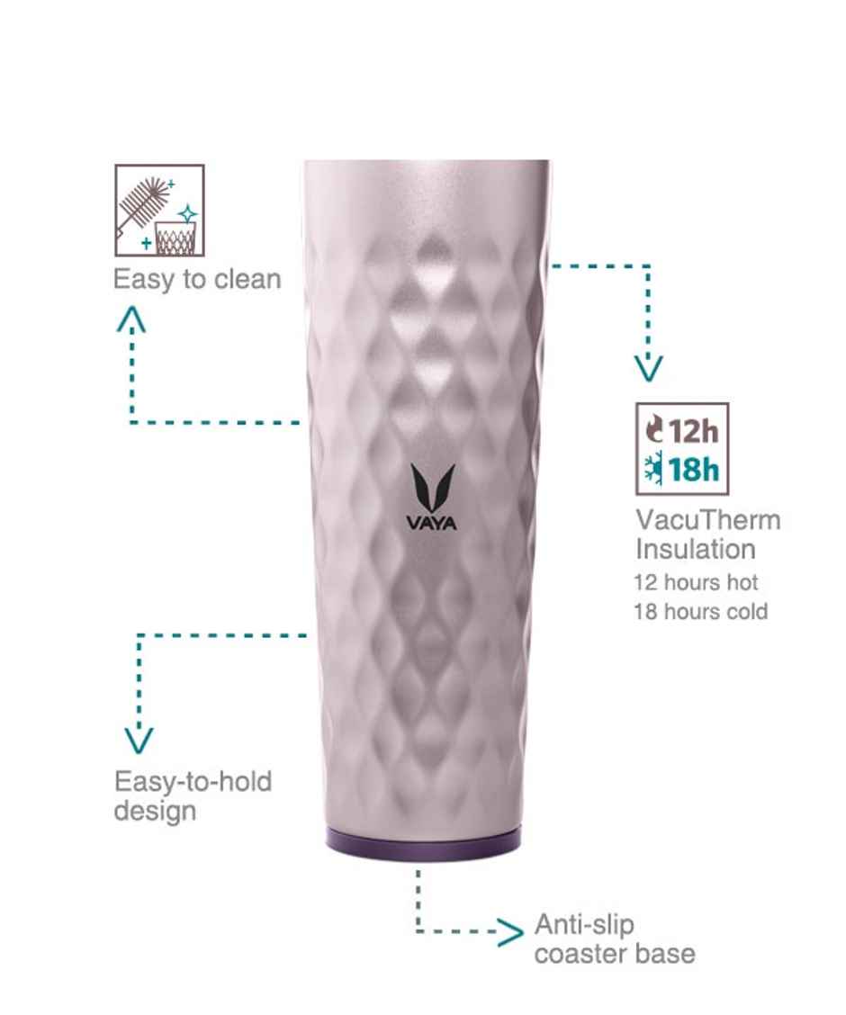 VAYA DRYNK Stainless Steel Water Bottle for Office, 600ml Vacuum Insulated Flask