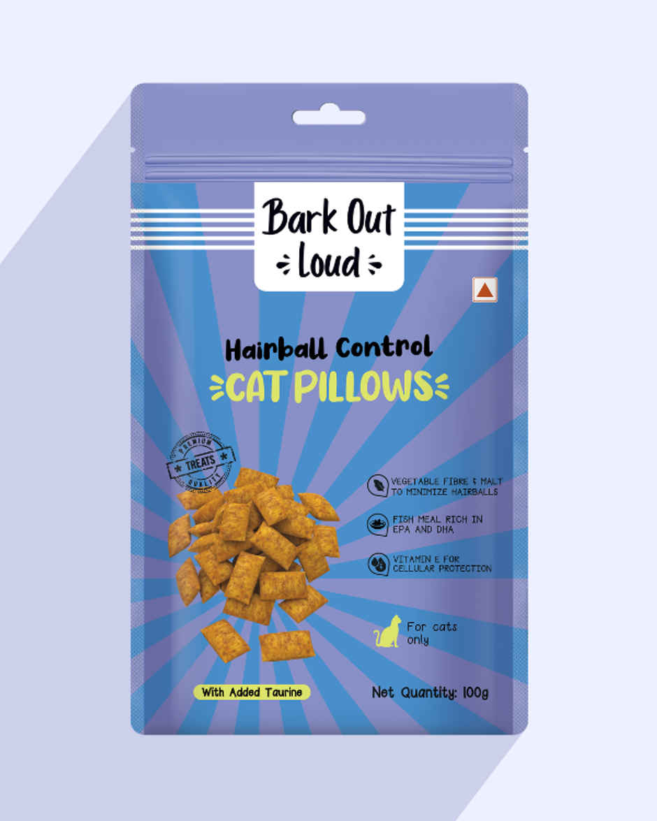 Bark Out Loud Cat Treat - Hairball Control Cat Pillows with Taurine & Vitamin E (Made in Spain)