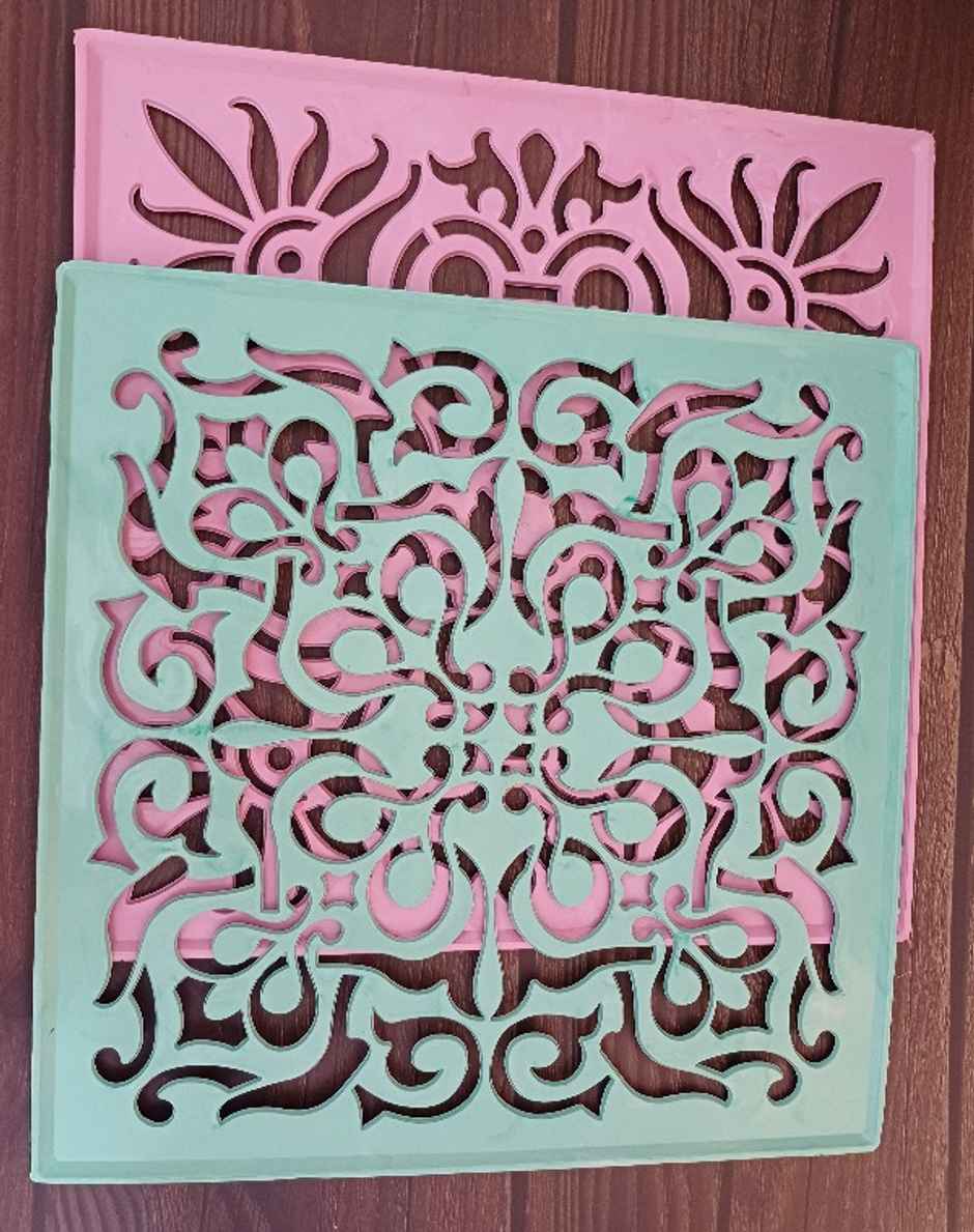 Plastic Rangoli Stencil | Square | Assorted Design |Pack Of 2 | Gullak
