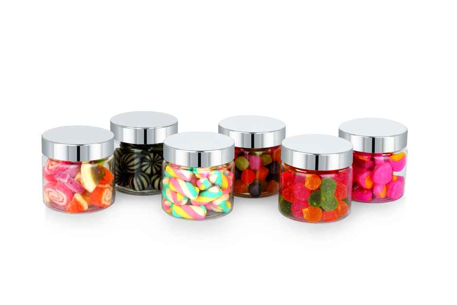 YouBee Plastic Storage Steel Cap Jar Set | Multipurpose Jar Set | 200 ml | Set of 6
