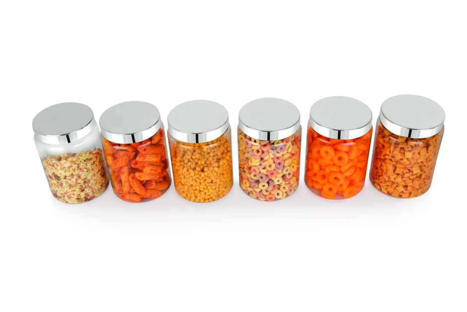 YouBee Plastic Storage Steel Cap Jar Set | Multipurpose Jar Set | 1200 ml | Set of 6