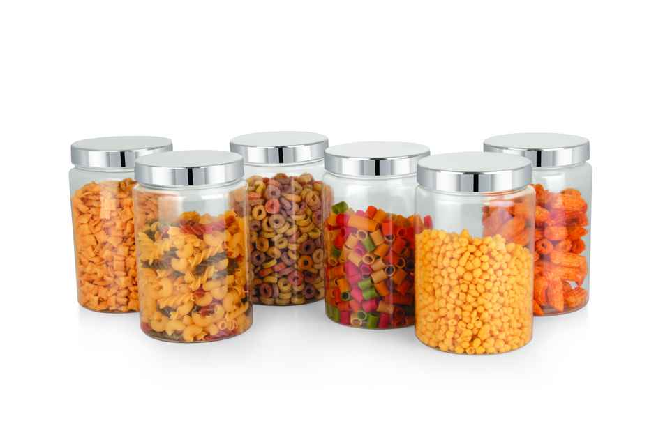 YouBee Plastic Storage Steel Cap Jar Set | Multipurpose Jar Set | 1500 ml | Set of 6