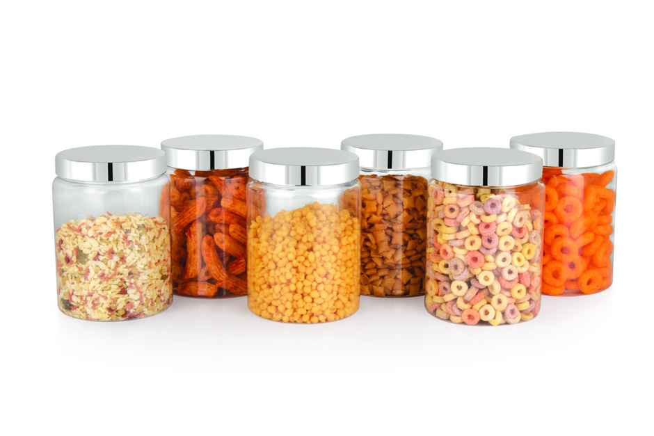 YouBee Plastic Storage Steel Cap Jar Set | Multipurpose Jar Set | 1200 ml | Set of 6