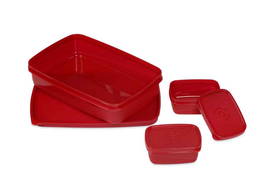 Varmora Fresh Bite Kids Lunch Box - Raspberry Pink - (1000ml-1pc. And 100 ml- 2 pcs.)