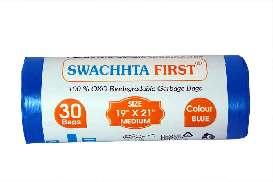 Swachhta First Oxo Bio Degradable Garbage Bags - Blue Medium (19 x 21 Inches) Combo