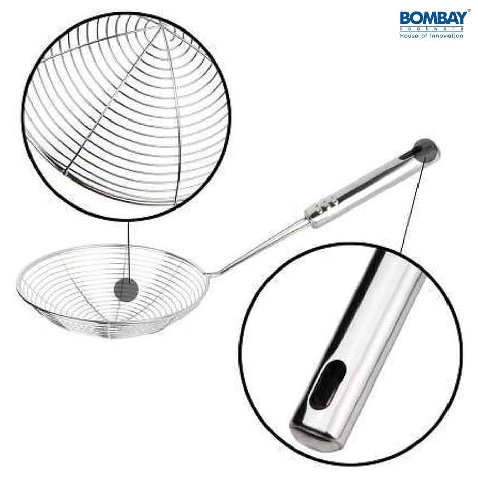 Deep Fry Jhara Wire Skimmer Puri Strainer with Handle Stainless Steel 20 Cm