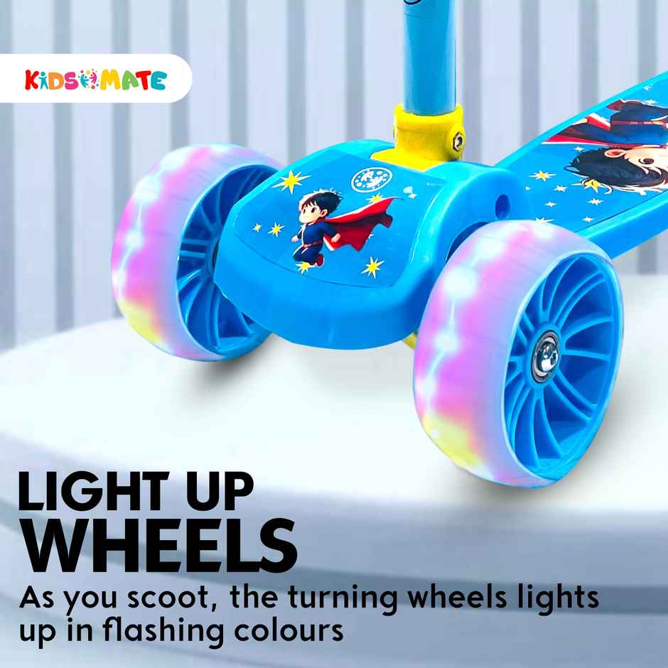 Kidsmate Rider Pro Kick Scooter with LED Wheels & Foldable Design for Kids 2-12Y - Blue