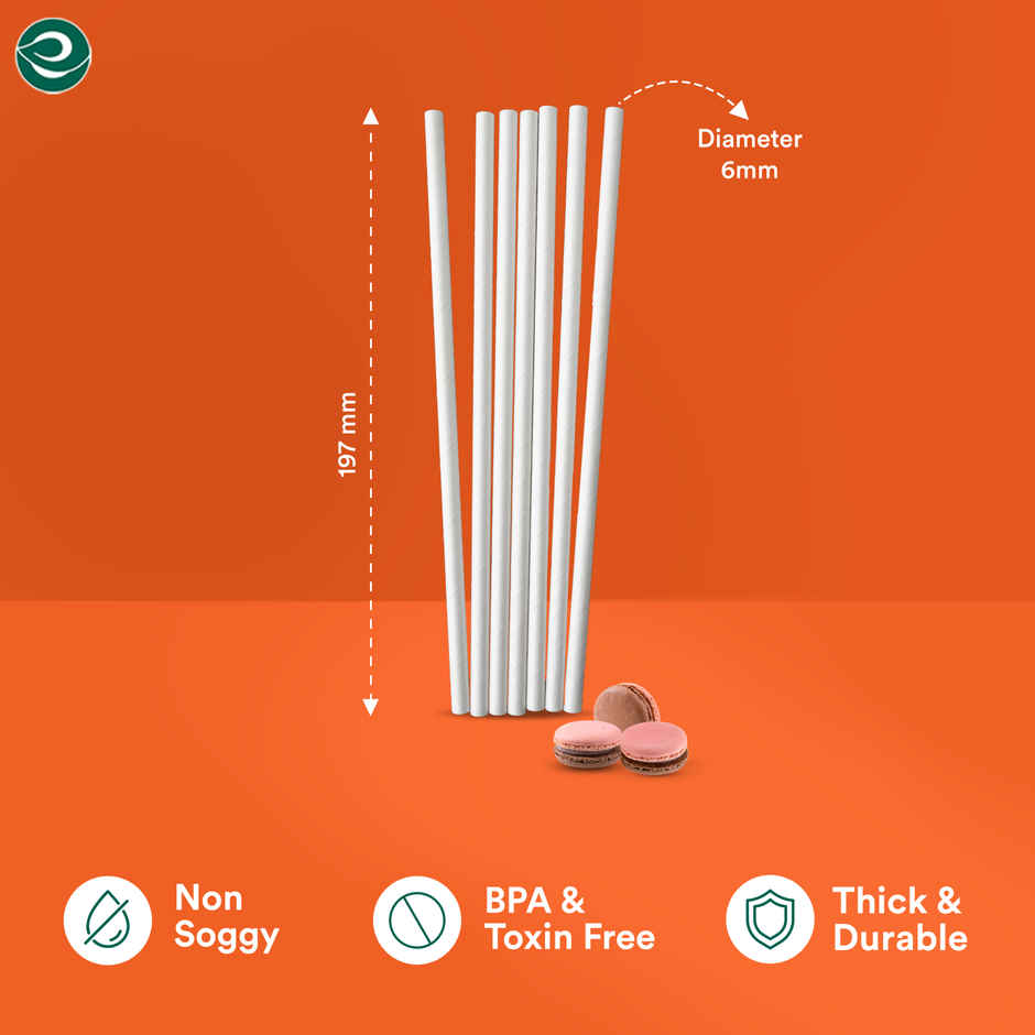 Eco Soul 6mm White | 50 Count | Paper Straw