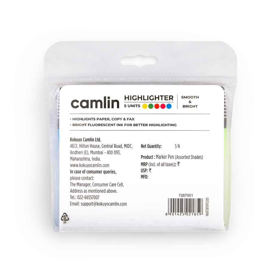 Camlin Highlighters Assorted Pouch Of 5 Shades