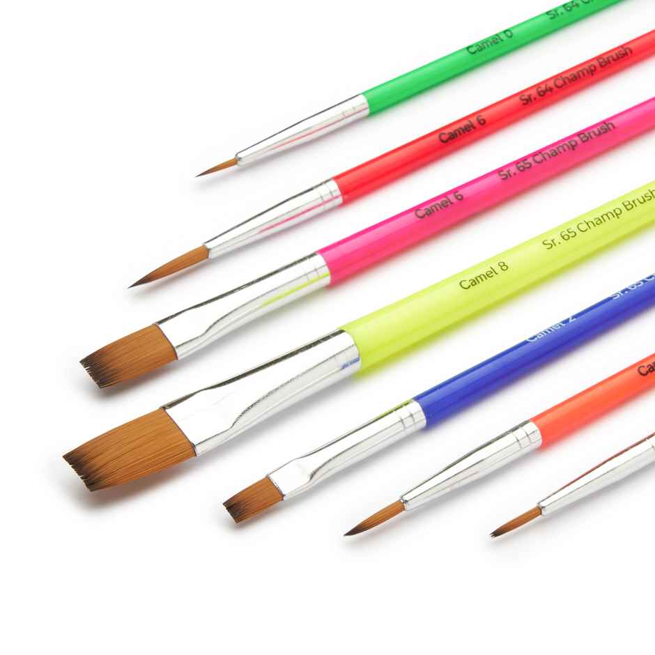 Camel Champ Brushes Assorted Pack Of 7 Brushes, Round And Flat