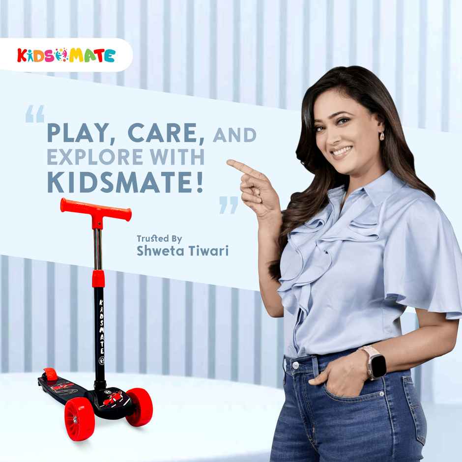 Kidsmate Cruiser Kick Scooter with Broad Wheels & Foldable Design for Kids 2-12Y - Black