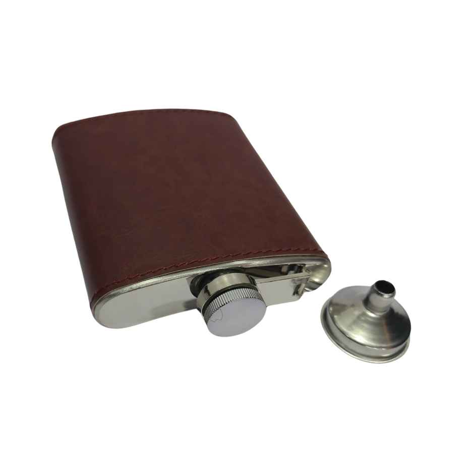 Happyware Stainless Steel Travel Drink Hip Flask | Tan Leatherette | 230 ml