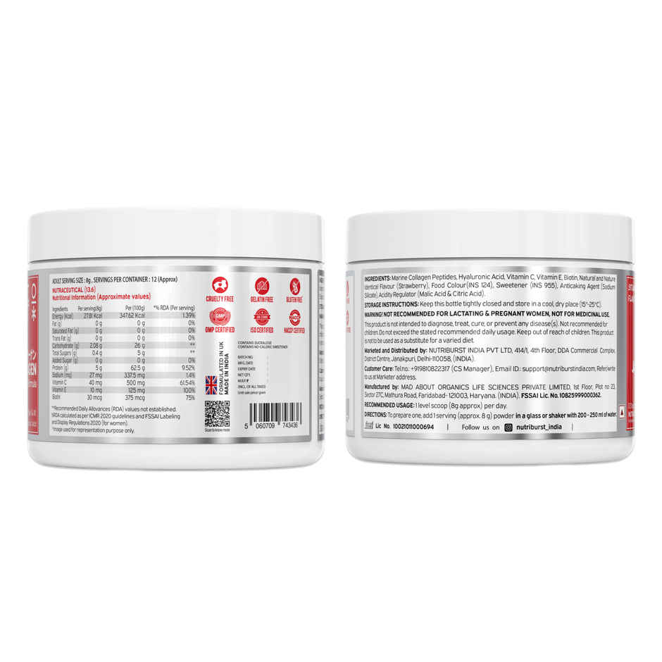 Nutriburst Pure Japanese Marine Collagen Peptides Supplement - Skin|Hair|Nails|Joints|Strawberry