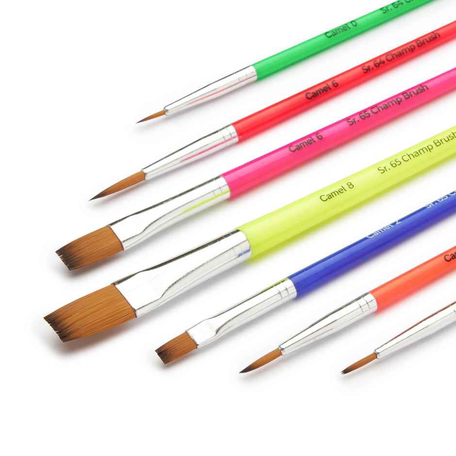Camel Champ Brushes Assorted Pack Of 7 Brushes, Round And Flat