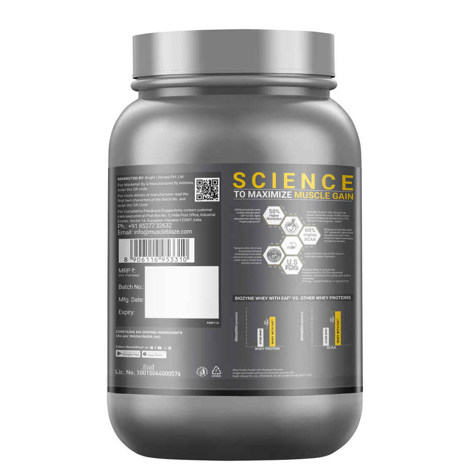 Muscleblaze Biozyme Performance Whey Protein Powder (Rich Chocolate) (1kg) & Muscleblaze Pre Workout Wrathx, | Fruit Fury, 20 Servings (340g) Combo