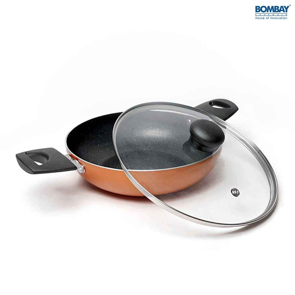 Bombay Kookware Gift Set Non-Stick | Dosa Tawa-25 cm and Kadai-1.8 L With 1 Glass Lid | Not Compatible with Induction