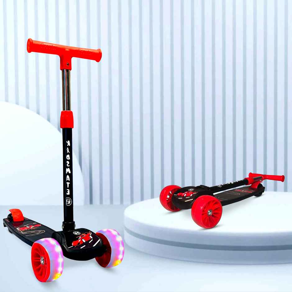 Kidsmate Rider Pro Kick Scooter | Broad PU LED Wheels | 3-Wheel Skating Scooter | Black