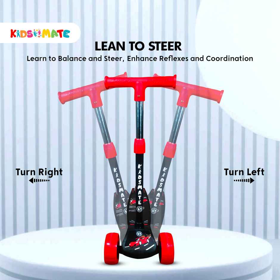 Kidsmate Rider Pro Kick Scooter | Broad PU LED Wheels | 3-Wheel Skating Scooter | Black