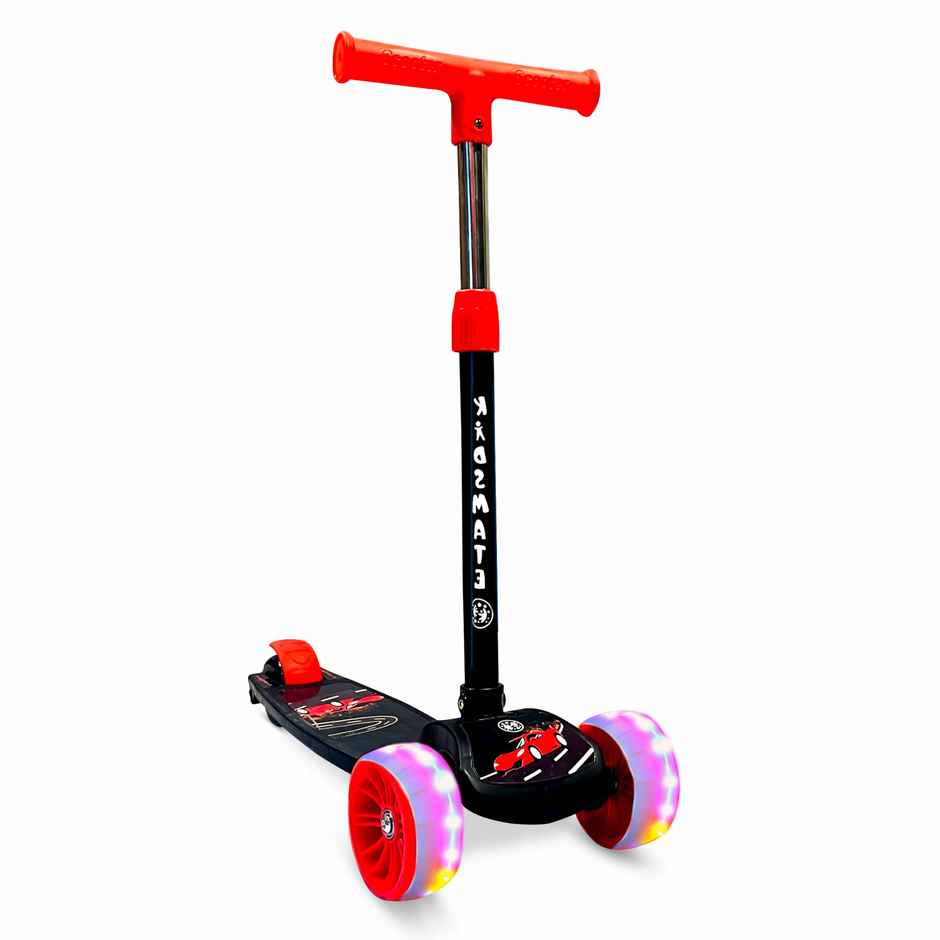 Kidsmate Rider Pro Kick Scooter | Broad PU LED Wheels | 3-Wheel Skating Scooter | Black
