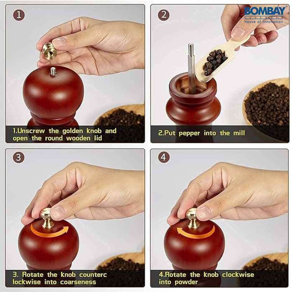 Traditional Wooden Salt & Pepper Shakers with Adjustable Coarseness Refillable | 6 inch BROWN